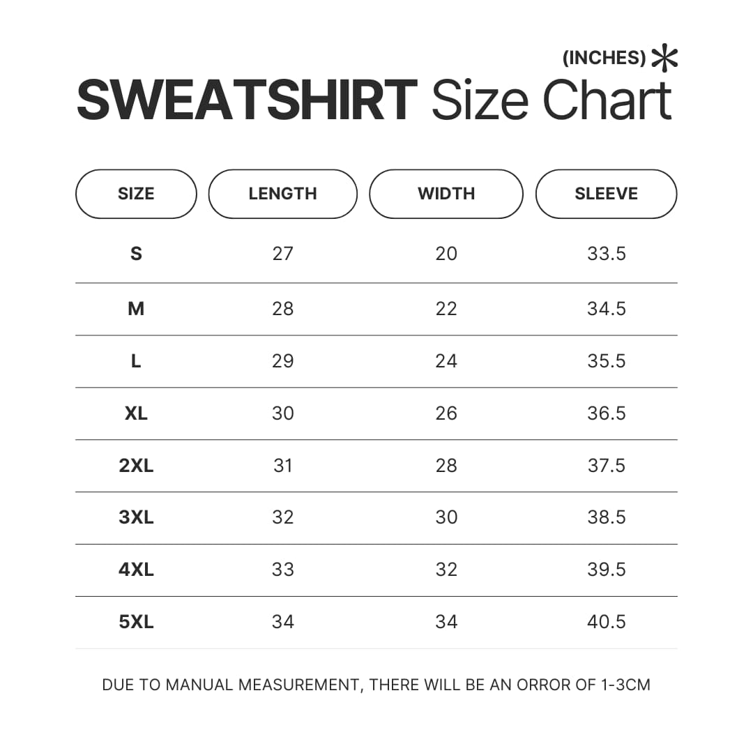 Sweatshirt Size Chart - Attack On Titan UK Shop