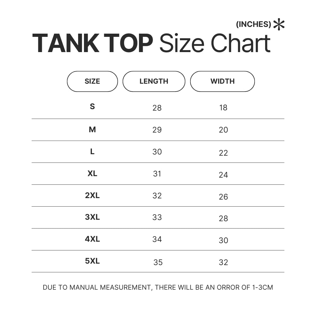 Tank Top Size Chart - Attack On Titan UK Shop