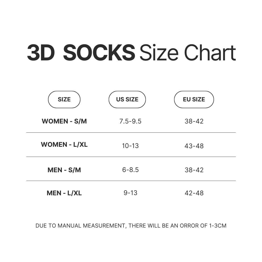 3D Socks Size Chart - Attack On Titan UK Shop