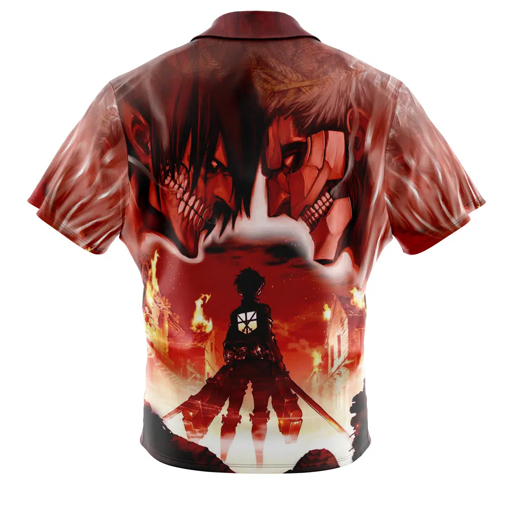 Burning Attack on Titan Button Up Hawaiian Shirt - Image 2