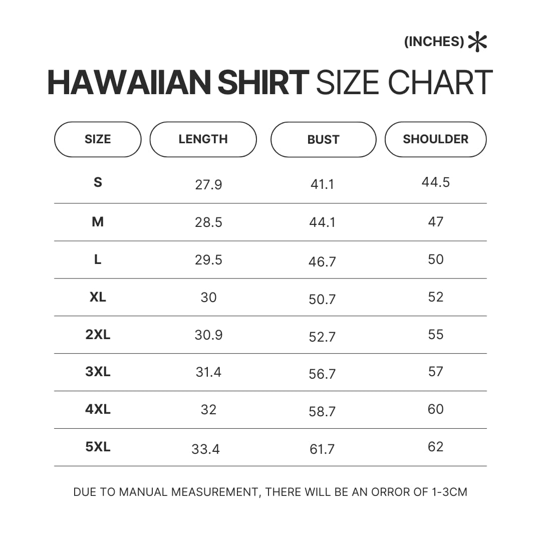 Hawaiian Shirt Size Chart - Attack On Titan UK Shop