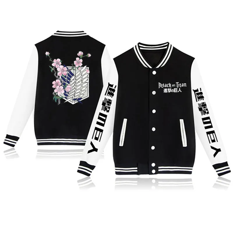 Attack on Titan Logo With Flower Baseball Jacket