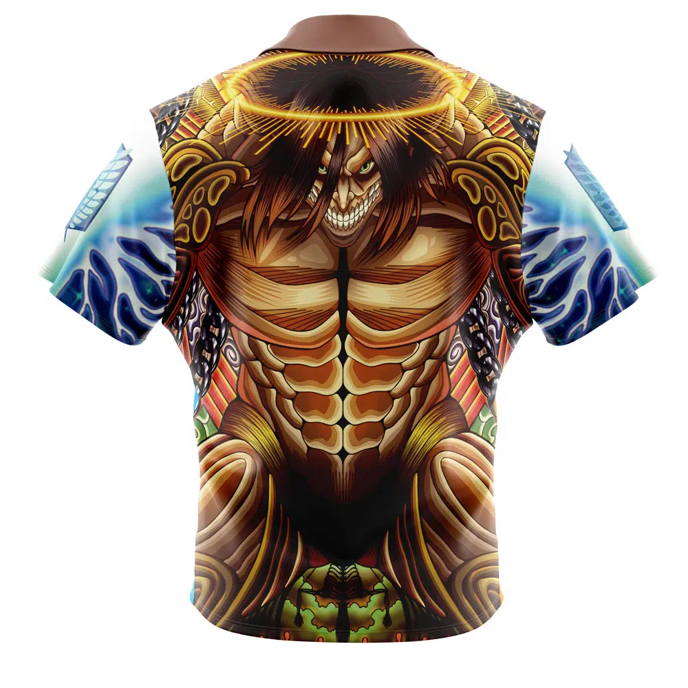Trippy Eren Yeager Timeskip Attack on Titan Button Up Hawaiian Shirt - Image 2