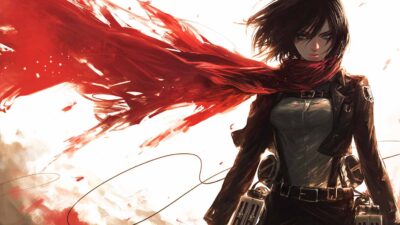 attack on titan mikasa red scarf flowing desktop wallpaper preview - Attack On Titan UK Shop