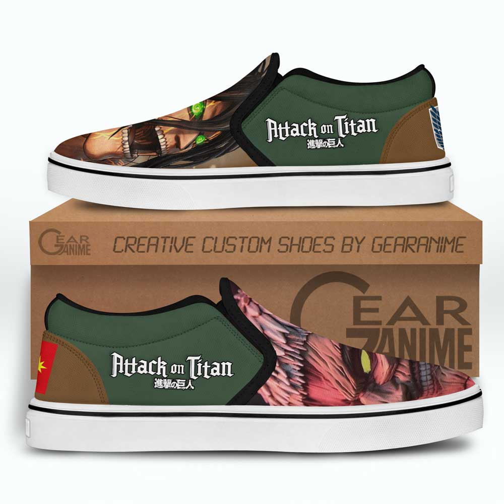 Attack vs Armored Titan Slip-On Canvas Anime Shingeki Shoes - Image 2