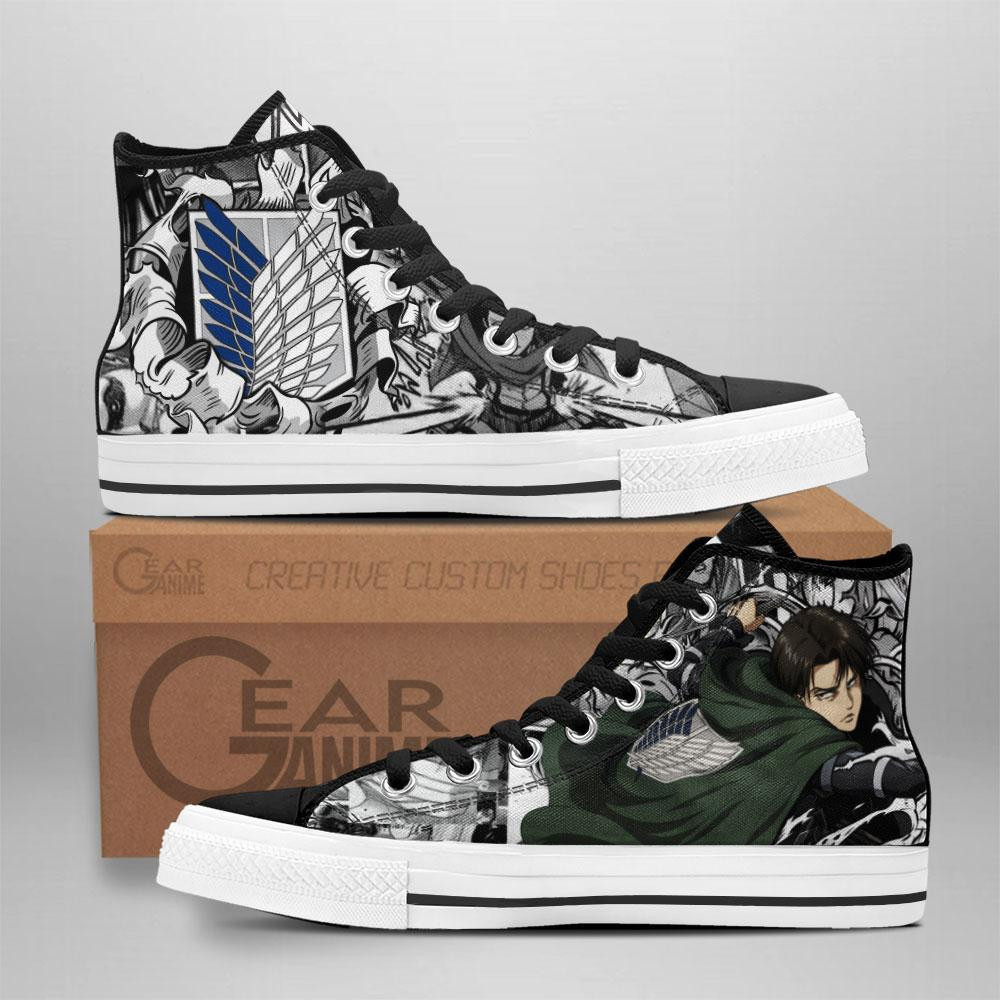 AOT Levi Ackerman Custom High-Top Canvas Shoes Manga Style