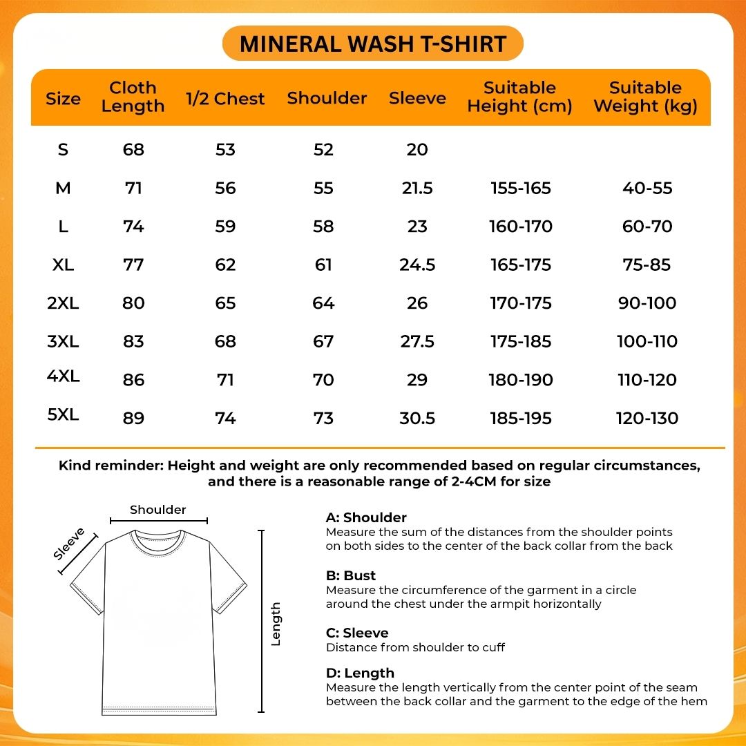 Mineral Wash T Shirt Size Chart - Attack On Titan UK Shop