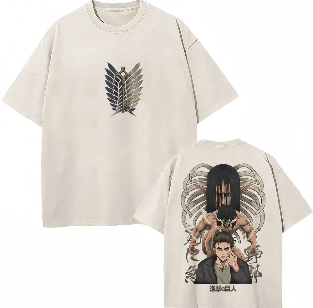 Eren Yeager Three Versions Anime Attack on Titan Mineral Wash T-shirt