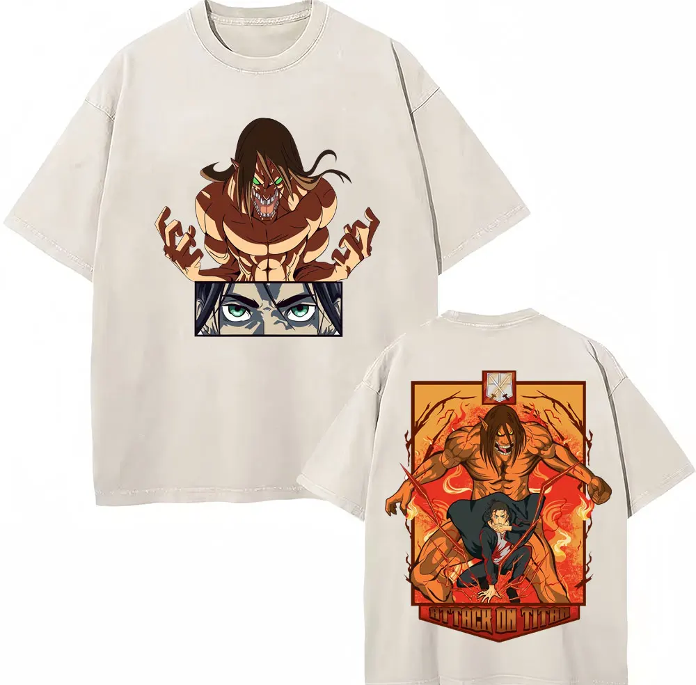 Eren Yeager Orange Design Anime Attack on Titan Mineral Wash T-shirt