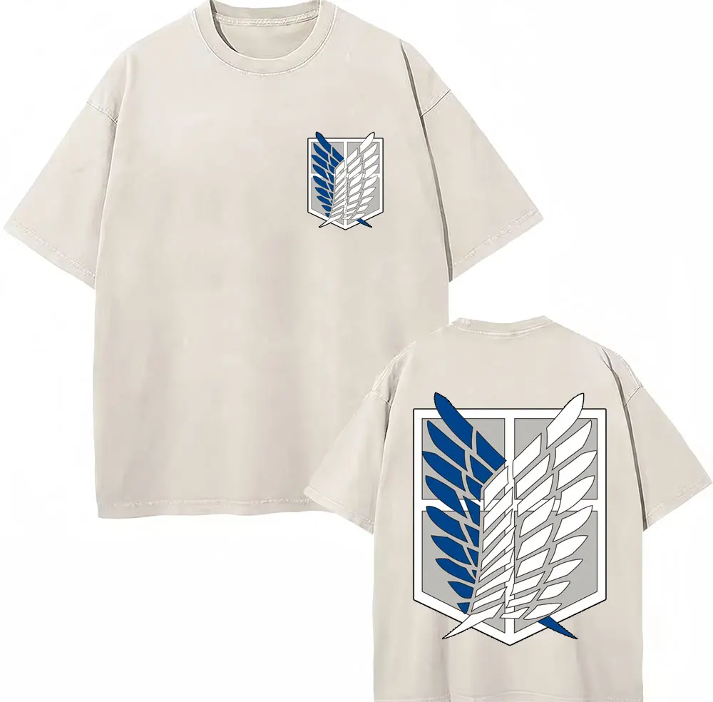Basic Logo Anime Attack on Titan Mineral Wash T-shirt