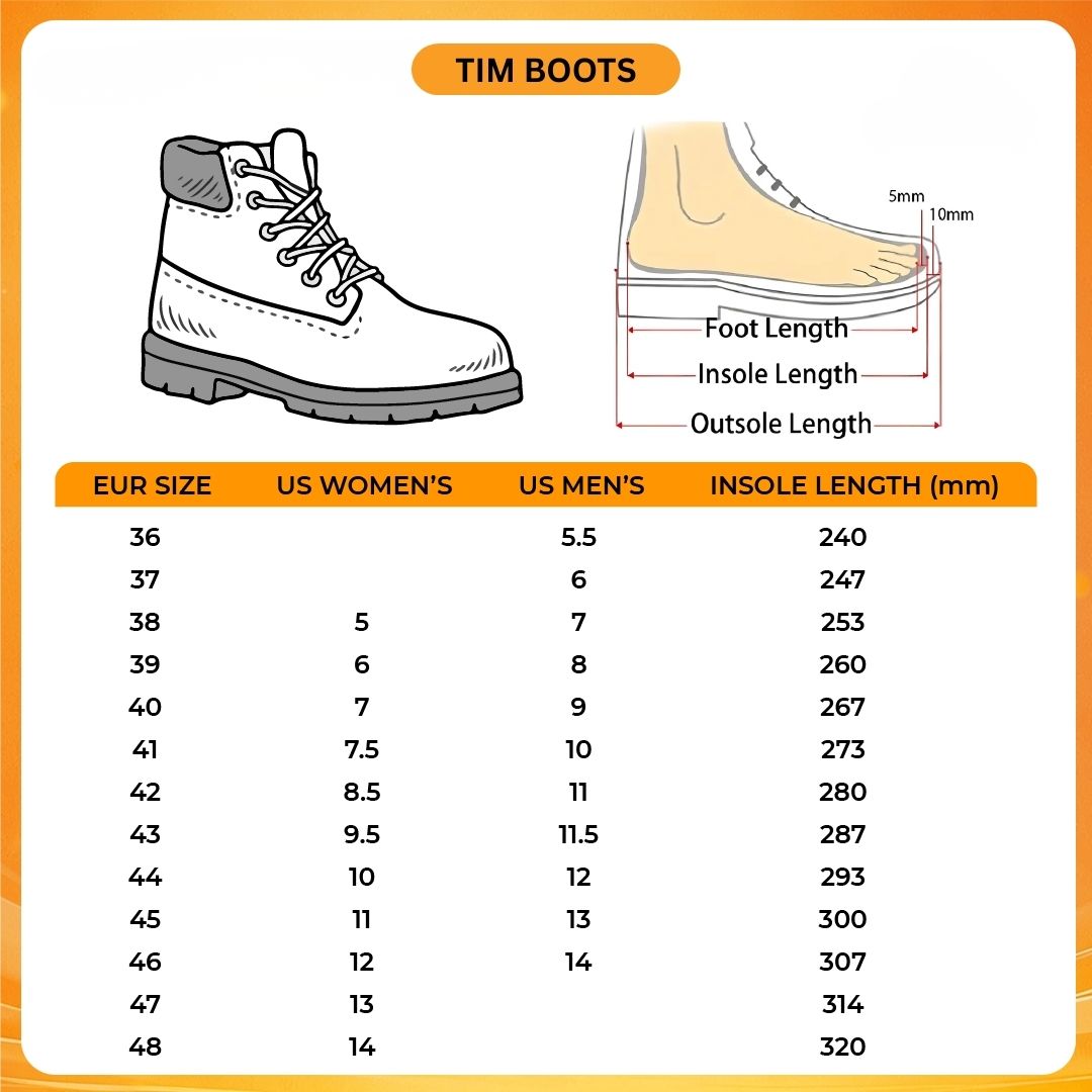 Tim Boots V1 Size Chart - Attack On Titan UK Shop
